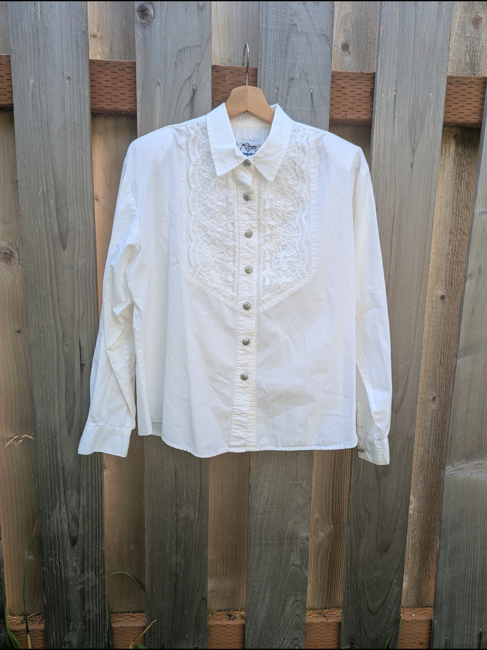 Vintage Cotton White Lace Yoke Button-Up Shirt